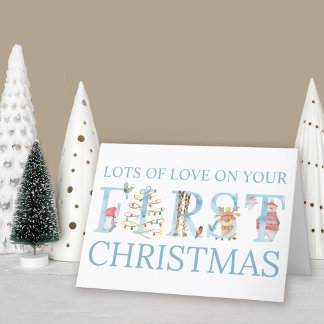Baby Boy First Christmas Cute Animals Personalised Holiday Card