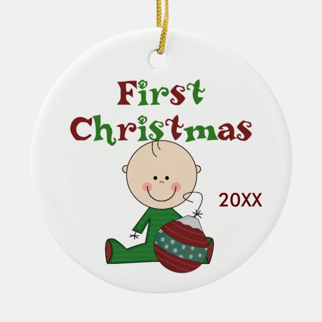 Baby Boy First Christmas Dated Ornament (Front)
