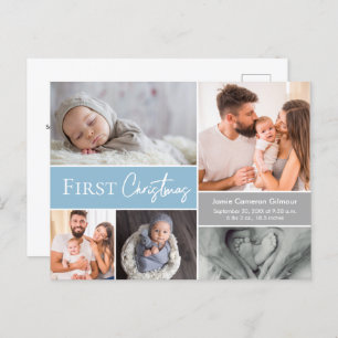 Baby Boy First Christmas Family Photos Blue Postcard