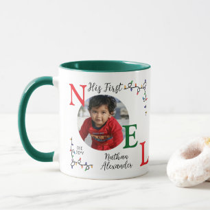 Baby Boy First Christmas Festive First Noel Photo Mug