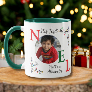 Baby Boy First Christmas Festive First Noel Photo Mug