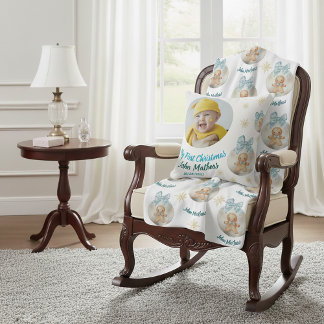 Baby boy First Christmas Gingerbread Photo & Name Cushion