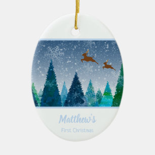 Baby Boy First Christmas Snowflake Photo Ceramic Ornament