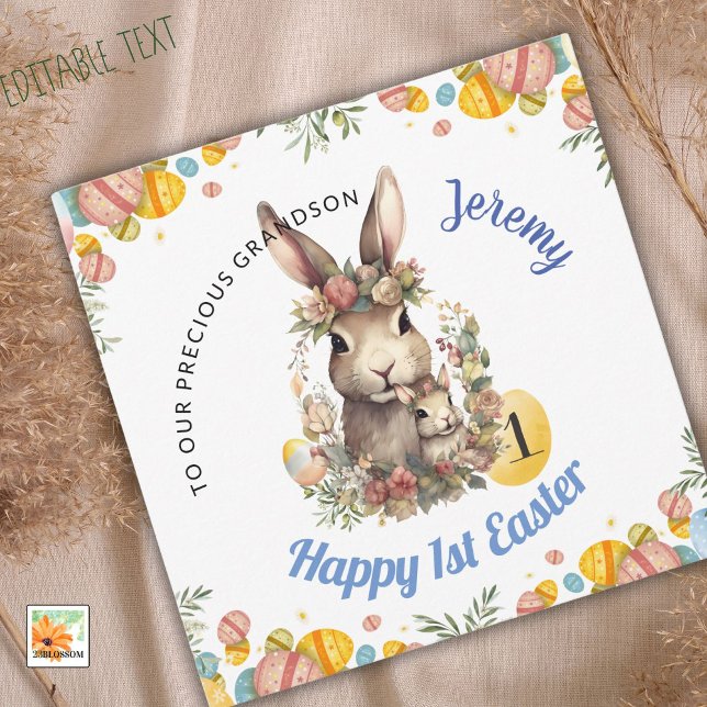 BABY BOY First Easter Card, 1st Easter Bunny Holiday Card (Creator Uploaded)
