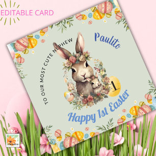 BABY BOY First Easter Card, 1st Easter Bunny Holiday Card