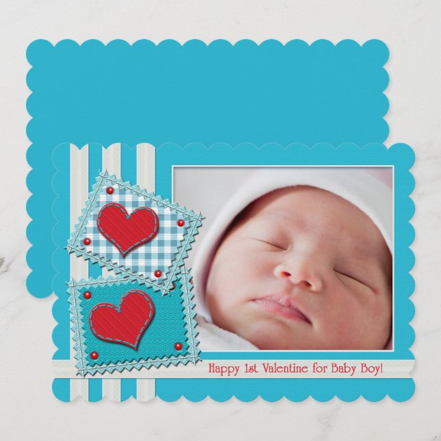 Baby Boy First Valentine Fabric Heart Patches Cute (Front/Back)