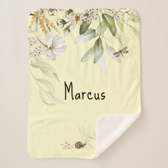 Baby Boy Floral Drop Small Sherpa Stroller Blanket (Front)