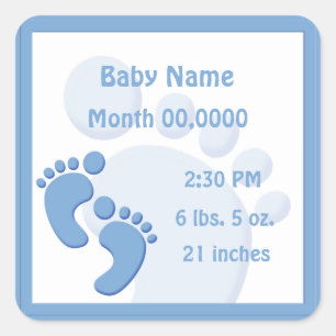 Baby Boy Footprint Little Feet Birth Announcement Square Sticker