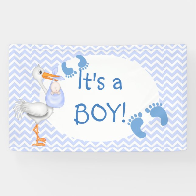 Baby Boy, Footprints, Stork, Custom Banner (Horizontal)