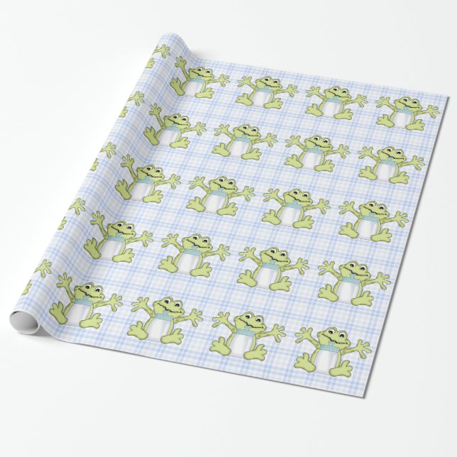 Baby Boy Frog cartoon glossy wrapping paper (Unrolled)