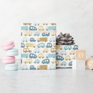 Baby Boy Gift Wrap Cars & Trucks Blue & Beige