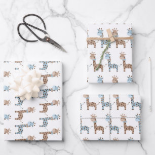 Baby Boy Giraffe  Wrapping Paper Sheet