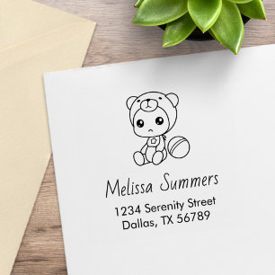 Baby Boy Girl Bear Jumpsuit Address Rubber Stamp