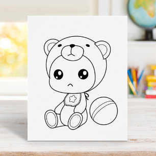 Baby Boy Girl Bear Jumpsuit Colouring Page Poster