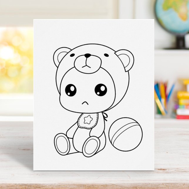 Baby Boy Girl Bear Jumpsuit Colouring Page Poster (Creator Uploaded)