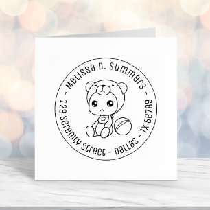 Baby Boy Girl Bear Jumpsuit Round Address Self-inking Stamp