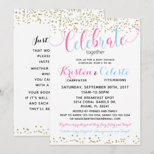 Baby Boy Girl Combined Joint Friends Baby Shower Invitation
