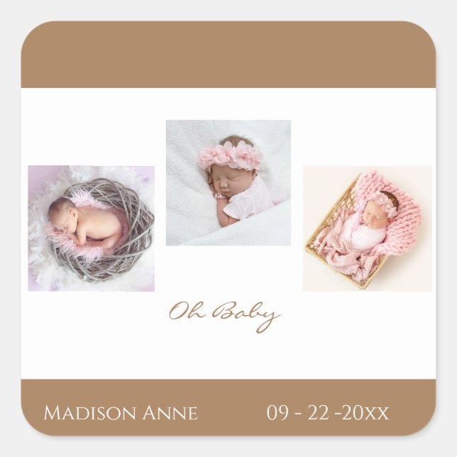 Baby Boy Girl Cute Name Birth Square Sticker (Front)