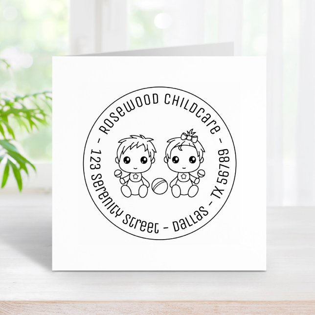 Baby Boy Girl Daycare Childcare Round Address 2 Rubber Stamp (Creator Uploaded)