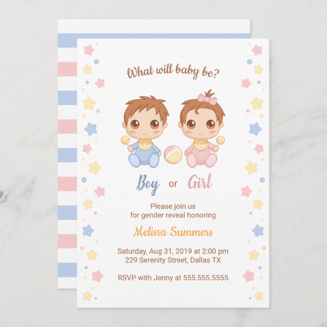 Baby Boy Girl Gender Reveal Party Invitation (Front/Back)