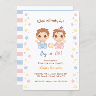 Baby Boy Girl Gender Reveal Party Invitation