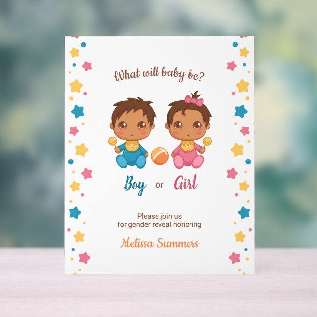 Baby Boy Girl Gender Reveal Party Invitation Acrylic Sign (Neutral)