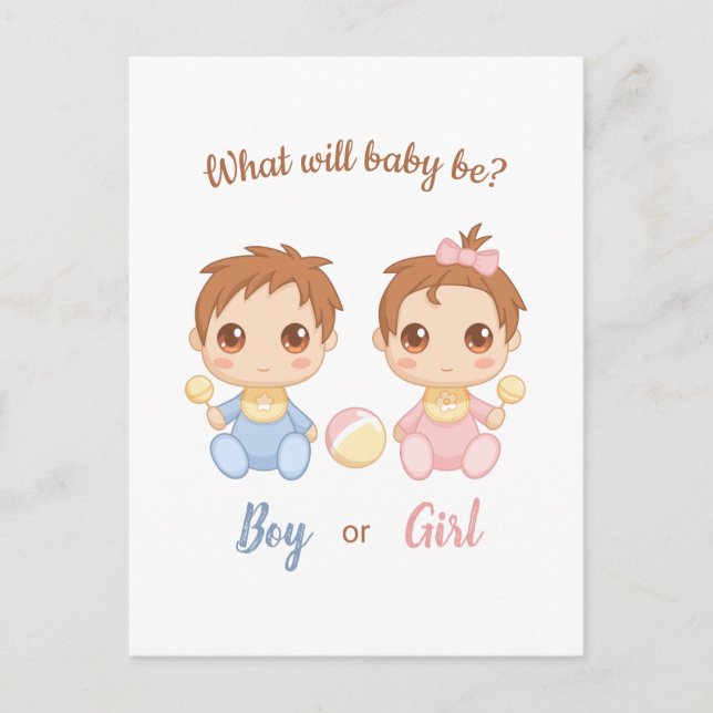 Baby Boy Girl Gender Reveal Party Invitation Postcard (Front)