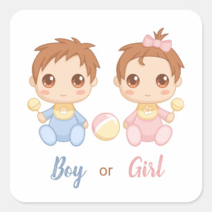 Baby Boy Girl Gender Reveal Square Sticker