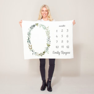 Baby Boy Girl Monthly Milestone Cute Greenery Fleece Blanket