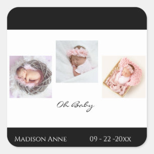 Baby Boy Girl Name Cute Birth Square Sticker