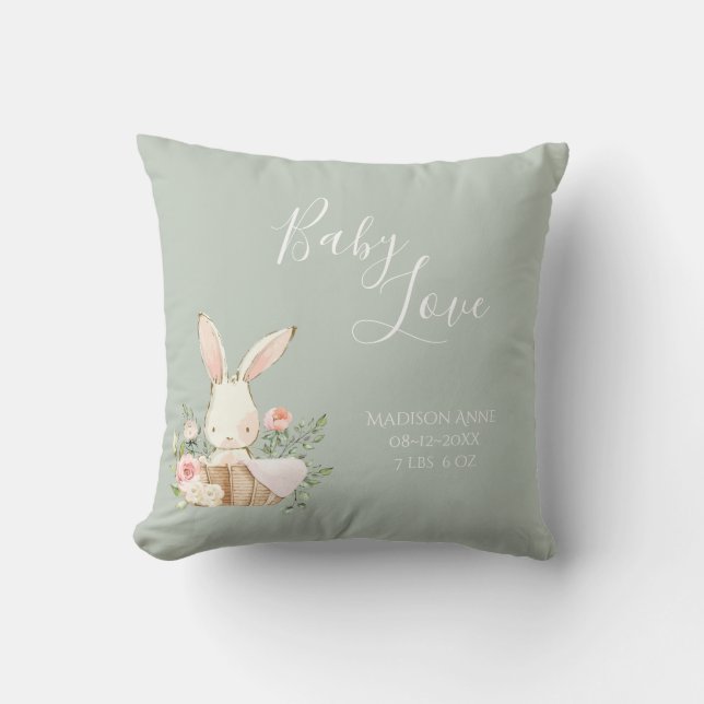 Baby Boy Girl Name Sage Script Love Keepsake Cushion (Front)