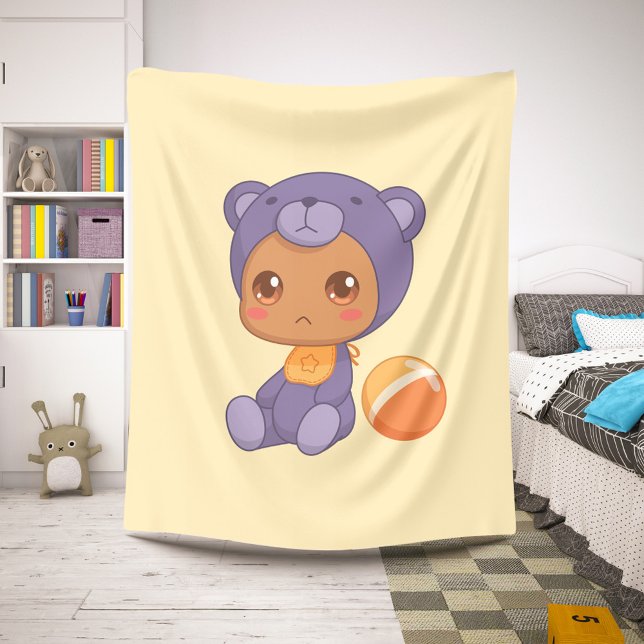 Baby Boy Girl Purple Bear Jumpsuit on Yellow Sherpa Blanket (Creator Uploaded)