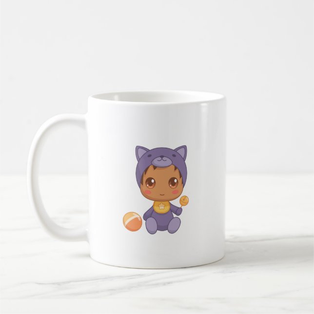 Baby Boy Girl Purple Cat Jumpsuit Coffee Mug (Left)