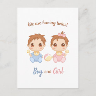 Baby Boy Girl Twins Announcement Postcard