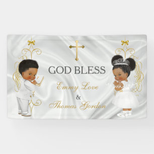 Baby Boy & Girl Twins Baptism Christening Ethnic  Banner