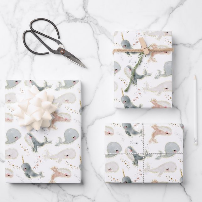 Baby Boy Girl Whimsical Whale Ocean Theme Party Wrapping Paper Sheet (Front)