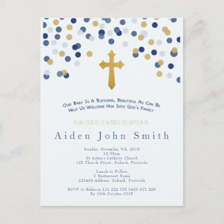 Baby Boy Gold Baptism Postcard