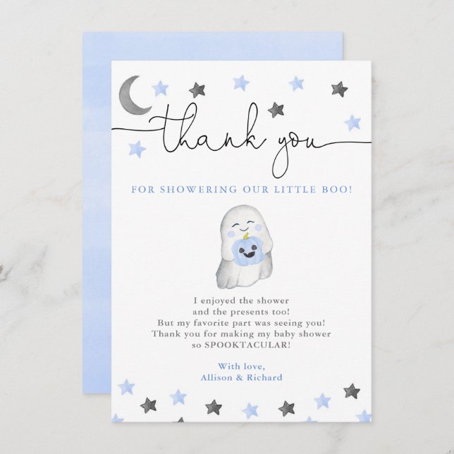 Baby boy halloween fall cute ghost baby shower thank you card (Front/Back)