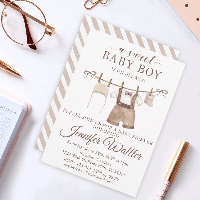 Baby boy hanging clothes baby shower invitation (Creator Uploaded)