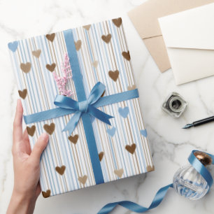 Baby Boy Hearts and Stripes Plaid Wrapping Paper