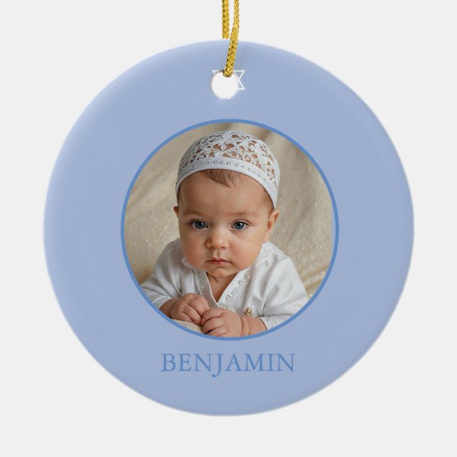 Baby Boy Hebrew Naming Ceremony Jewish Photo Ceramic Ornament (Front)