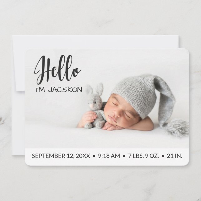 Baby boy Hello overlay photo modern minimalist Announcement (Front)