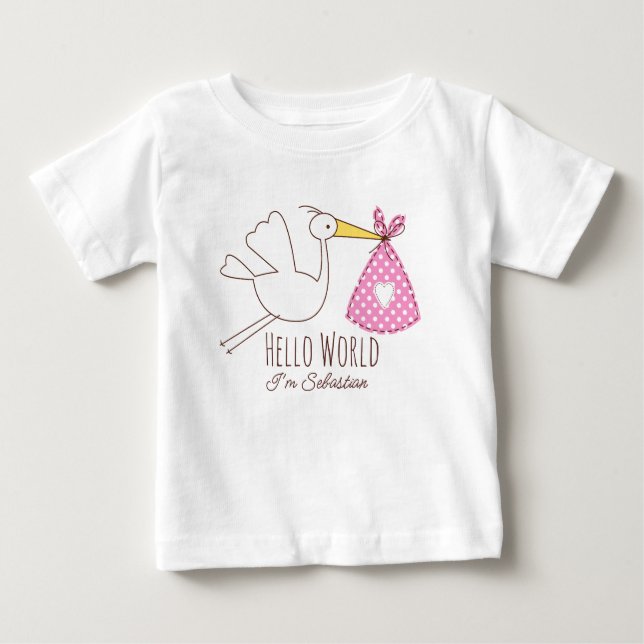 Baby Boy Hello World I'm Sebastian Personalized  Baby T-Shirt (Front)