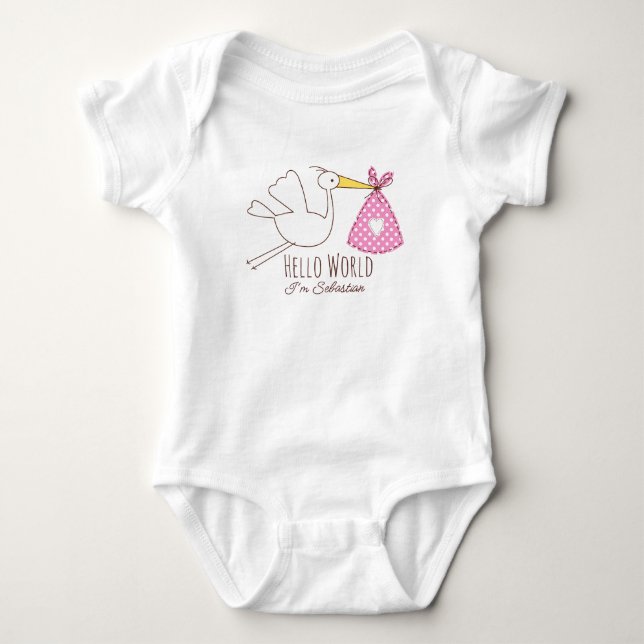 Baby Boy Hello World I'm Sebastian Personalized  Bodysuit (Front)