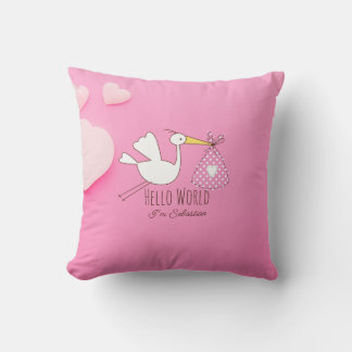 Baby Boy Hello World Sebastian Pink Nursery Pillow