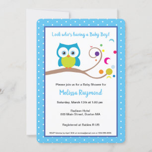 Baby Boy Hoot Owl Woodland Wildlife  Invitation