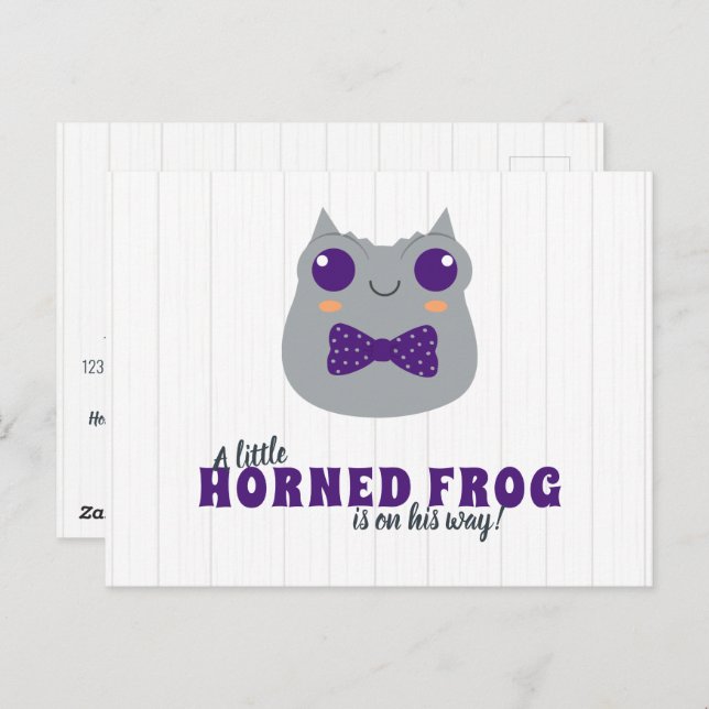 Baby Boy Horned Frog Purple Baby Shower Invitation Postcard (Front/Back)