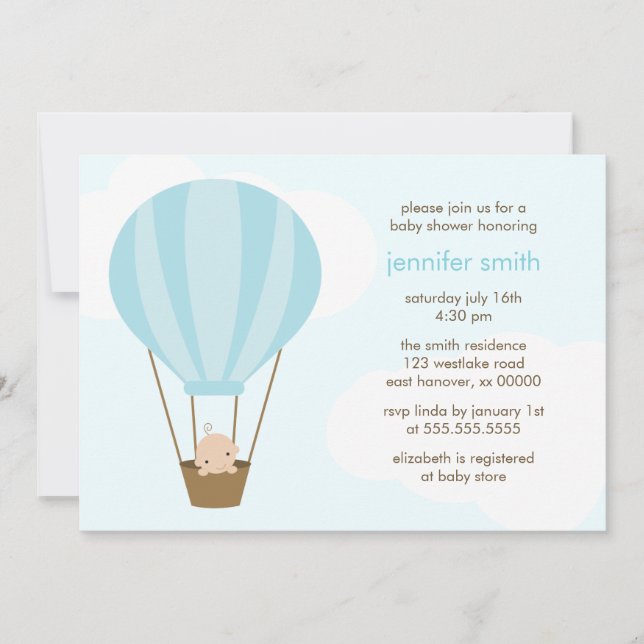 Baby Boy in Blue Balloon Invitation (Front)