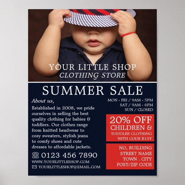 Baby Boy in Hat, Children's Clothing Store Poster (Front)