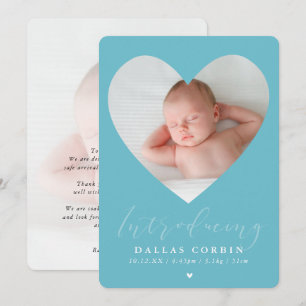 BABY BOY introducing photo cute heart frame aqua Invitation